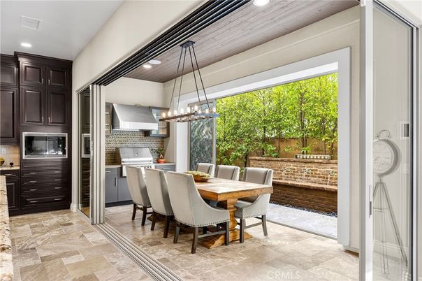 Dining room, Interior, Kitchen, Pendant Lights, Recessed Lighting, Stainless Steel Appliances, Wooden Ceilings