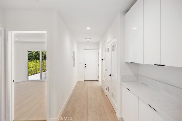 Interior, Marble Walls, Recessed Lighting, Wood Texture Flooring