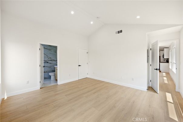 Bathroom, Empty room, Interior, Recessed Lighting, Wood Texture Flooring