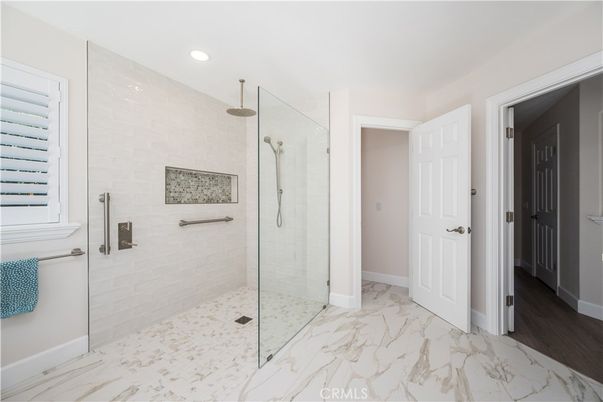 Bathroom, Glass Shower, Interior, Marble, Recessed Lighting