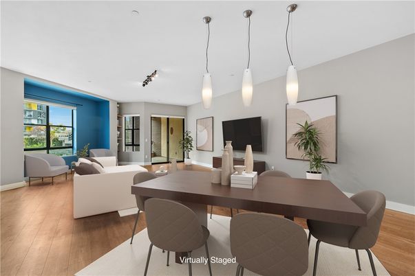 Dining room, Interior, Living room, Pendant Lights, Wood Texture Flooring