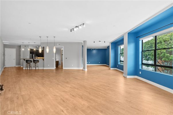 Empty room, Interior, Kitchen, Pendant Lights, Wood Texture Flooring
