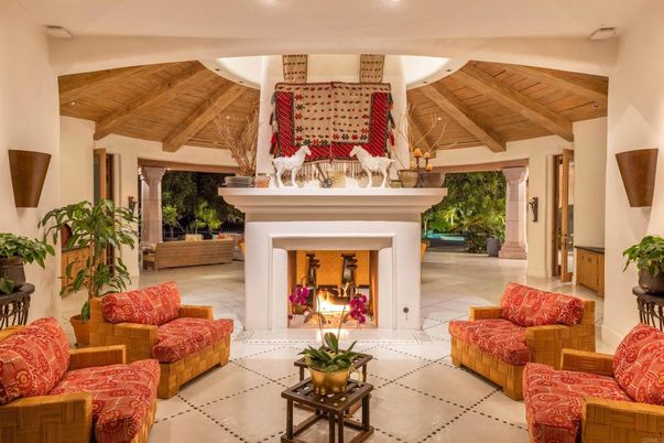 Fireplace, Interior, Living room, Recessed Lighting, Wooden Beams, Wooden Ceilings