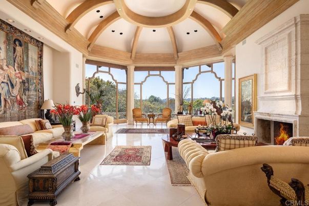 Fireplace, Interior, Living room, Recessed Lighting, Wooden Beams