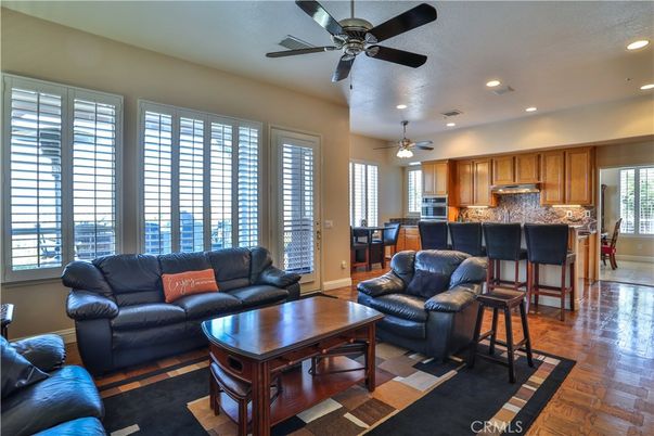 Dining room, Interior, Kitchen, Living room, Recessed Lighting, Wood Texture Flooring