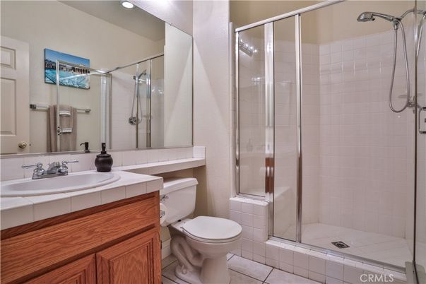 Bathroom, Glass Shower, Interior, Recessed Lighting, Tile Countertops