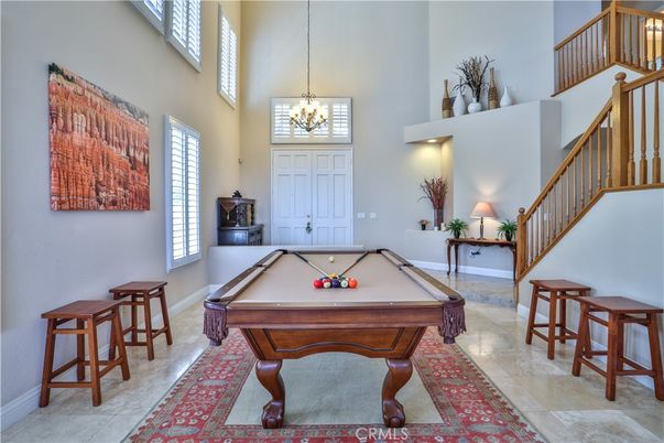 Billiard Table, Chandelier, Game Room, Interior, Pendant Lights