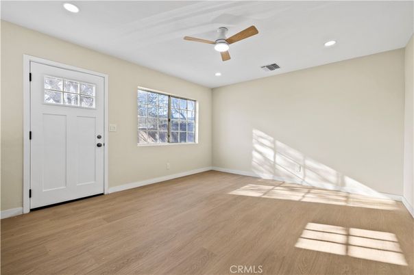 Empty room, Interior, Recessed Lighting, Wood Texture Flooring