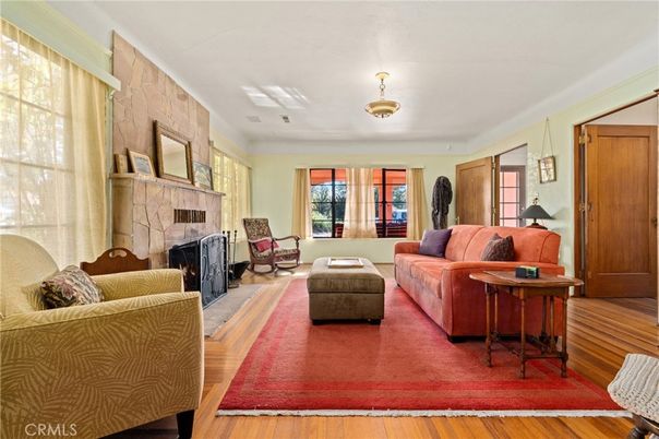 Fireplace, Interior, Living room, Stone Walls, Wood Texture Flooring