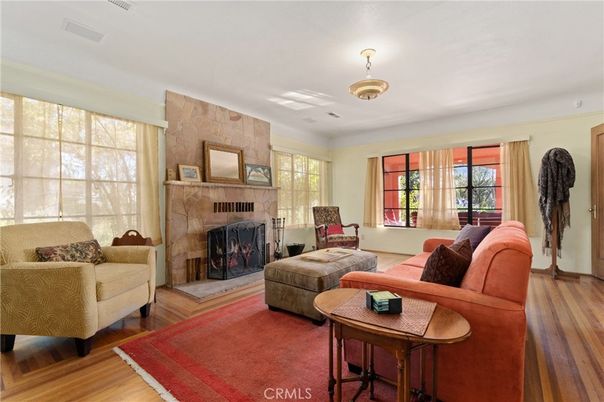 Fireplace, Interior, Living room, Stone Walls, Wood Texture Flooring