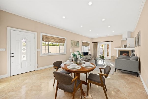 Dining room, Fireplace, Interior, Living room, Recessed Lighting