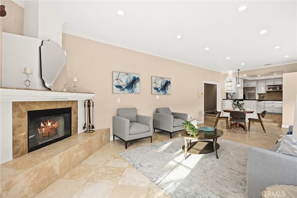 Dining room, Fireplace, Interior, Kitchen, Living room, Pendant Lights, Recessed Lighting, Stainless Steel Appliances