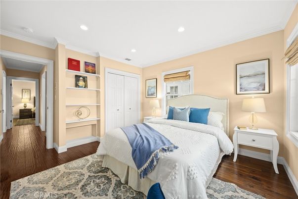 Bedroom, Interior, Recessed Lighting, Wood Texture Flooring