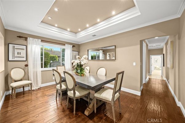 Dining room, Interior, Recessed Lighting, Wood Texture Flooring