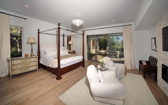 Bedroom, Fireplace, Interior, Recessed Lighting, Wood Texture Flooring