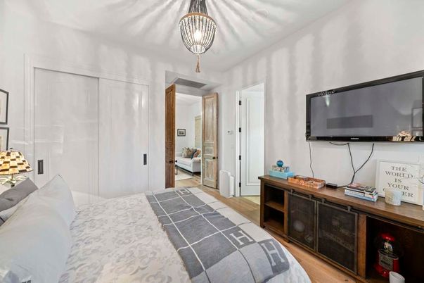 Bedroom, Interior, Pendant Lights, Wood Texture Flooring