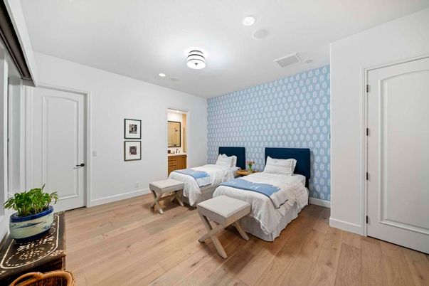 Bedroom, Interior, Recessed Lighting, Wood Texture Flooring