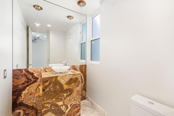 Bathroom, Interior, Marble, Pendant Lights, Recessed Lighting