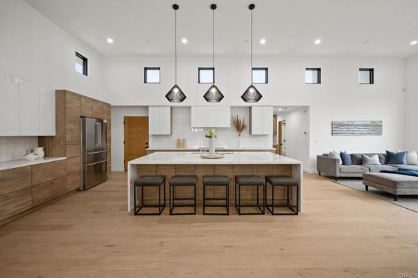 Interior, Kitchen, Living room, Pendant Lights, Recessed Lighting, Stainless Steel Appliances, Wood Texture Flooring