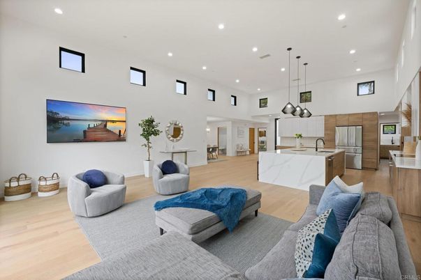 Interior, Kitchen, Living room, Pendant Lights, Recessed Lighting, Stainless Steel Appliances, Wood Texture Flooring