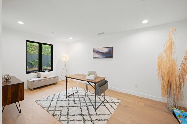 Home Office, Interior, Recessed Lighting, Wood Texture Flooring