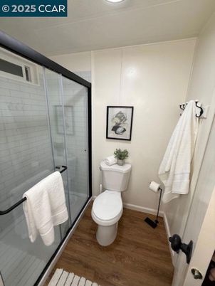 Bathroom, Glass Shower, Interior, Wood Texture Flooring