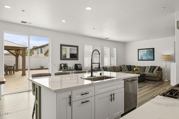 Interior, Kitchen, Living room, Recessed Lighting, Stainless Steel Appliances, Wood Texture Flooring