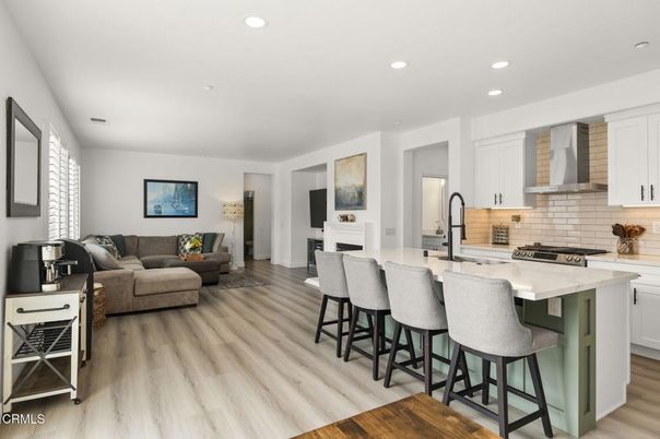 Interior, Kitchen, Living room, Recessed Lighting, Stainless Steel Appliances, Wood Texture Flooring