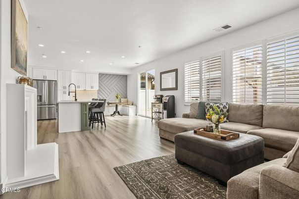 Interior, Kitchen, Living room, Recessed Lighting, Stainless Steel Appliances, Wood Texture Flooring