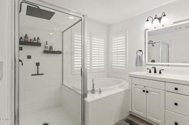Bathroom, Dual Sink Vanities, Glass Shower, Interior, Recessed Lighting, Tile Countertops