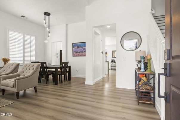 Dining room, Interior, Pendant Lights, Recessed Lighting, Wood Texture Flooring