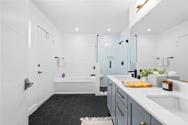 Bathroom, Dual Sink Vanities, Glass Shower, Interior, Recessed Lighting