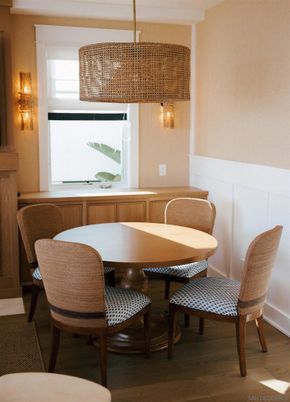 Dining room, Interior, Pendant Lights, Wood Texture Flooring
