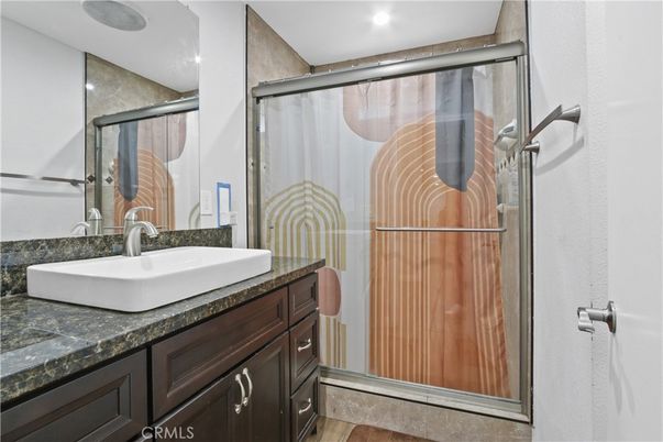 Bathroom, Glass Shower, Interior, Recessed Lighting, Tile Countertops