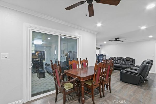 Dining room, Interior, Recessed Lighting, Wood Texture Flooring