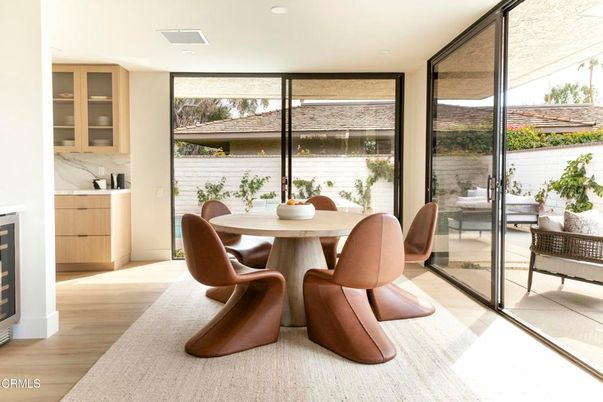 Dining room, Interior, Recessed Lighting, Wood Texture Flooring