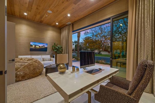 Home Office, Interior, Living room, Recessed Lighting, Wooden Ceilings, Wooden Walls
