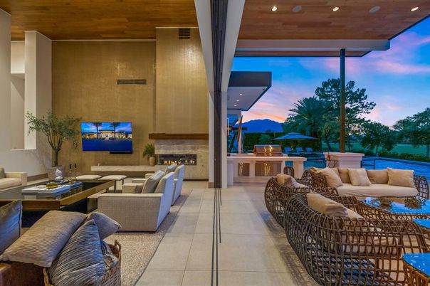 Exterior, Fireplace, Interior, Living room, Recessed Lighting