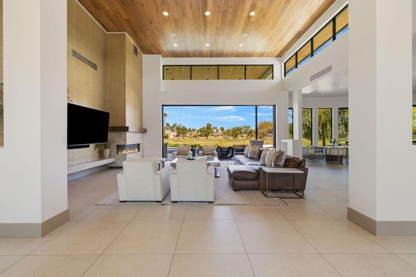 Fireplace, Interior, Living room, Recessed Lighting, Wooden Ceilings