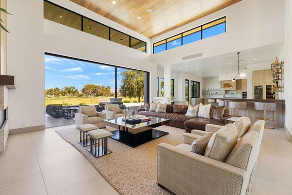 Fireplace, Interior, Kitchen, Living room, Pendant Lights, Recessed Lighting, Wooden Ceilings