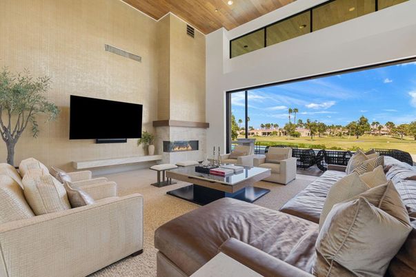 Fireplace, Interior, Living room, Recessed Lighting, Wooden Ceilings