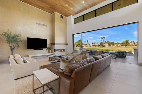 Fireplace, Interior, Living room, Recessed Lighting, Wooden Ceilings
