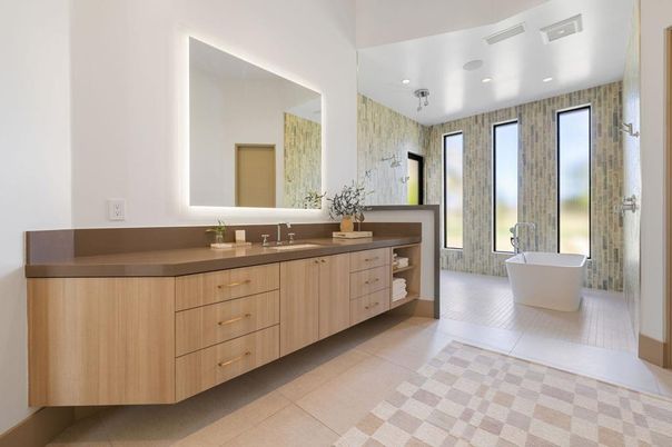 Bathroom, Dual Sink Vanities, Free Standing Baths, Interior, Recessed Lighting