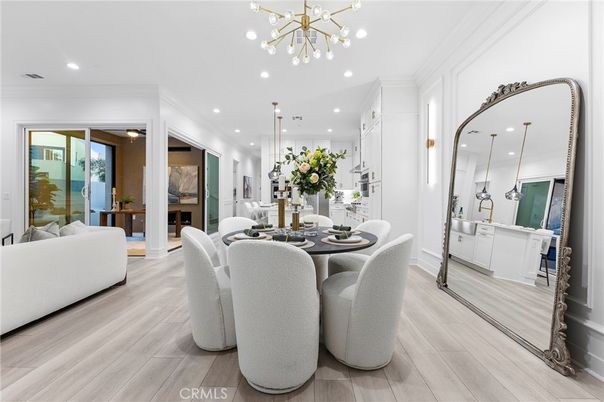 Dining room, Fireplace, Interior, Kitchen, Living room, Pendant Lights, Recessed Lighting, Wood Texture Flooring