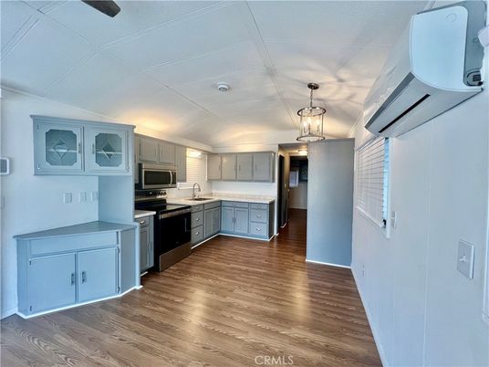 Interior, Kitchen, Pendant Lights, Stainless Steel Appliances, Wood Texture Flooring