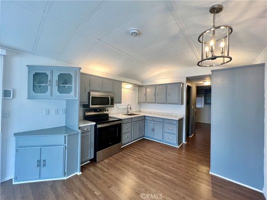 Interior, Kitchen, Pendant Lights, Stainless Steel Appliances, Wood Texture Flooring