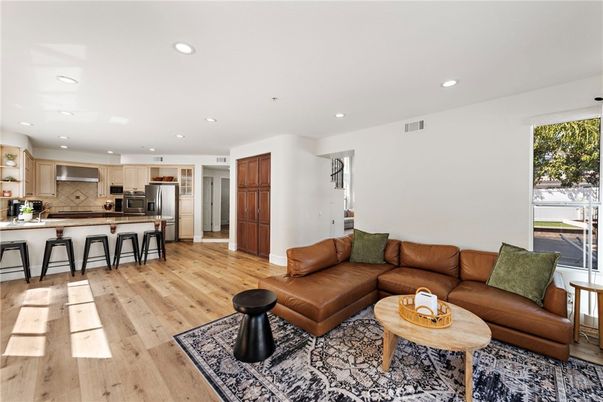 Interior, Kitchen, Living room, Recessed Lighting, Stainless Steel Appliances, Wood Texture Flooring
