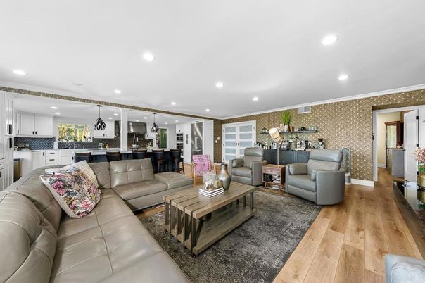 Dining room, Interior, Kitchen, Living room, Pendant Lights, Recessed Lighting, Wood Texture Flooring