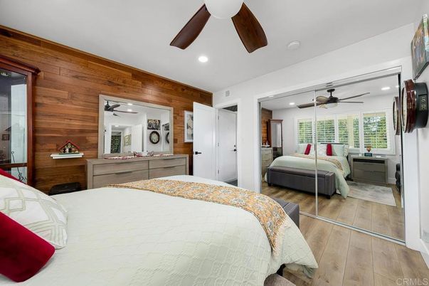 Bedroom, Interior, Recessed Lighting, Wood Texture Flooring, Wooden Walls