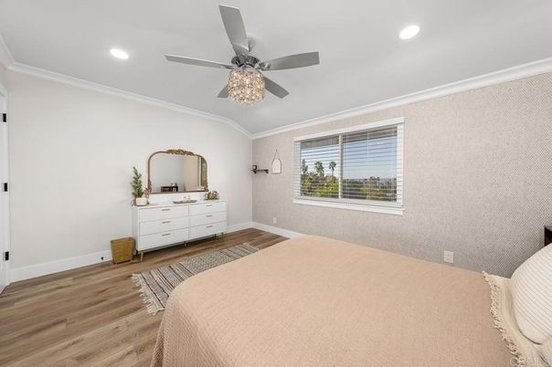 Bedroom, Interior, Recessed Lighting, Wood Texture Flooring